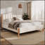 Luxueuse base de lit avec tête de lit rembourrée Boucle et pieds en bois massif pour plus de confort et de style