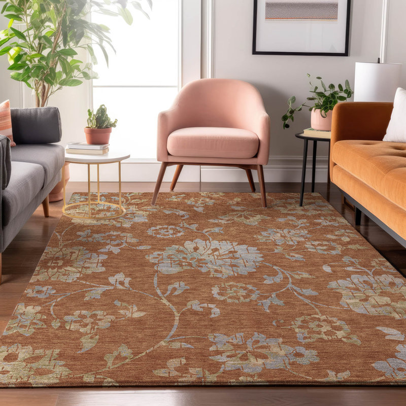 Premium Machine Washable Prisco Paprika Rug, Rectangle 3' x 5'