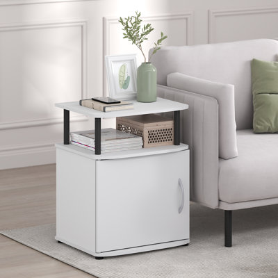 Furinno JAYA Side Table, End Table with Door Cabinet, Night Stand, Bedside Table, for Living Room, Bedroom, White