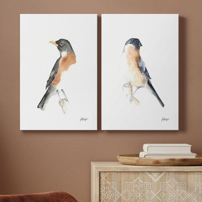 Aquarelle Songbirds IV, toile tendue avec châssis de qualité supérieure - prête à être accrochée, H 12 po x l 8 po x P 1 po