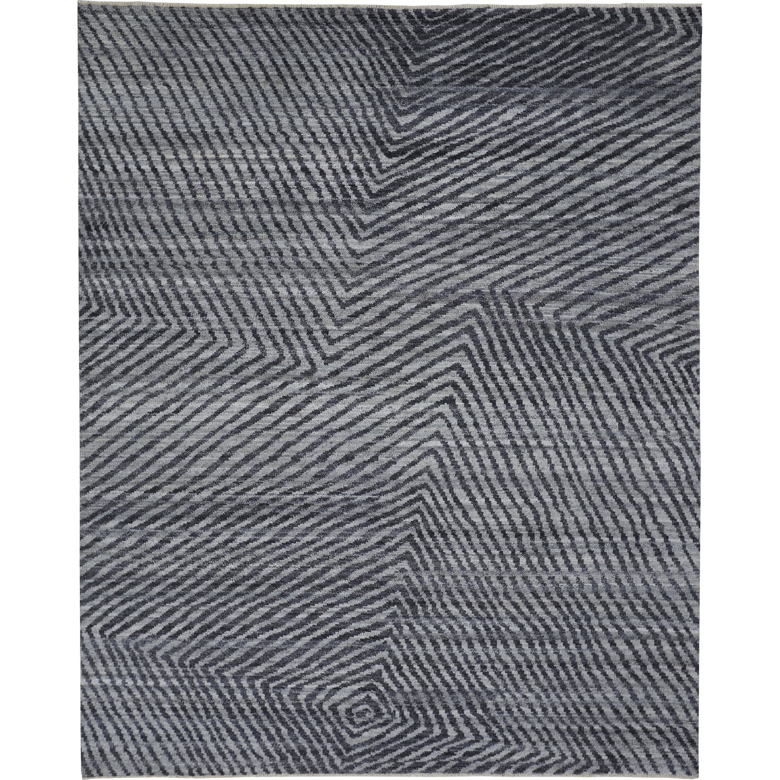 Ethos Gray Hand-Knotted Striped Wool Rug, Rectangle 2' x 3'