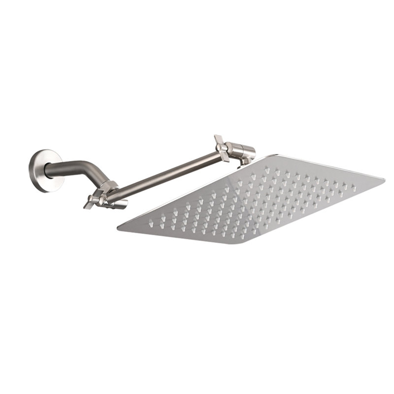 Brushed Nickel 10" Shower Head - Stainless Steel Rainfall, High , , Adjustable Arm For Wall Mount, Scaling Nozzle Characteristic Square Finish, Rainfall & Corrosion , Scaling- Advantage