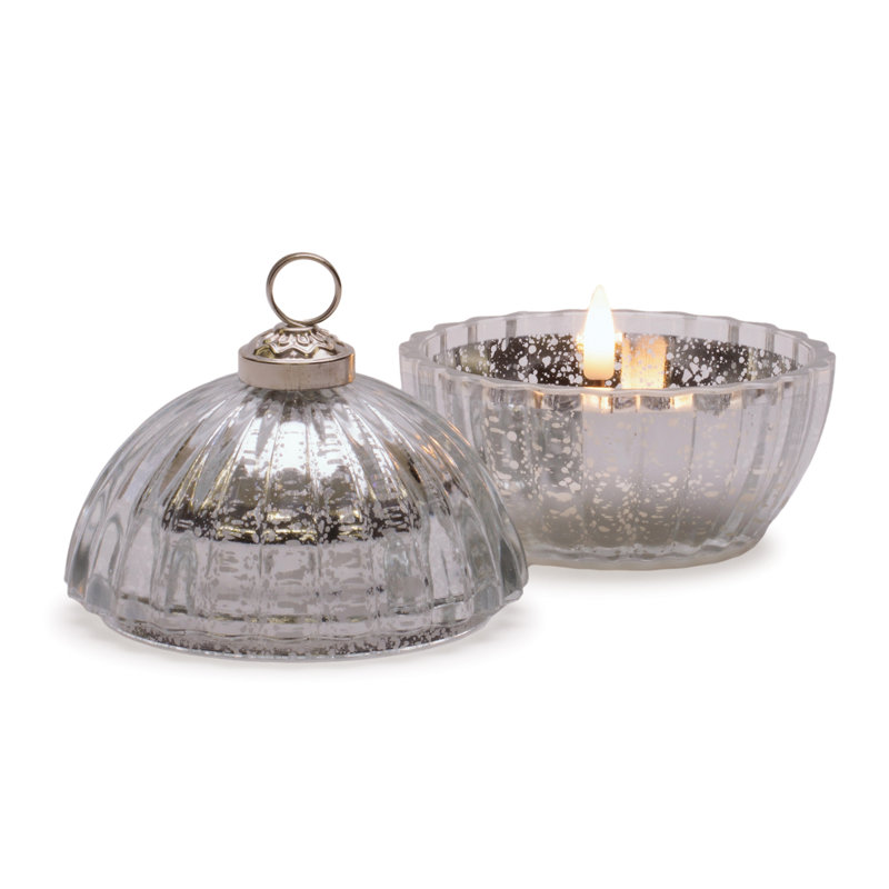 Glass Ornament with LED Candle Inside 4"D, Argent