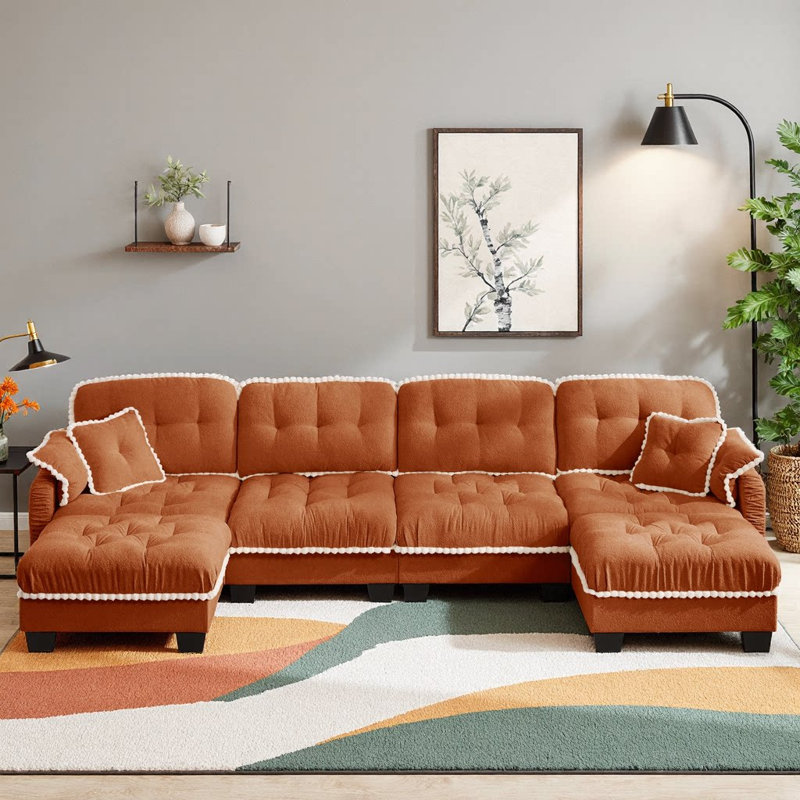 Canapé en U en chenille Lieber, Orange