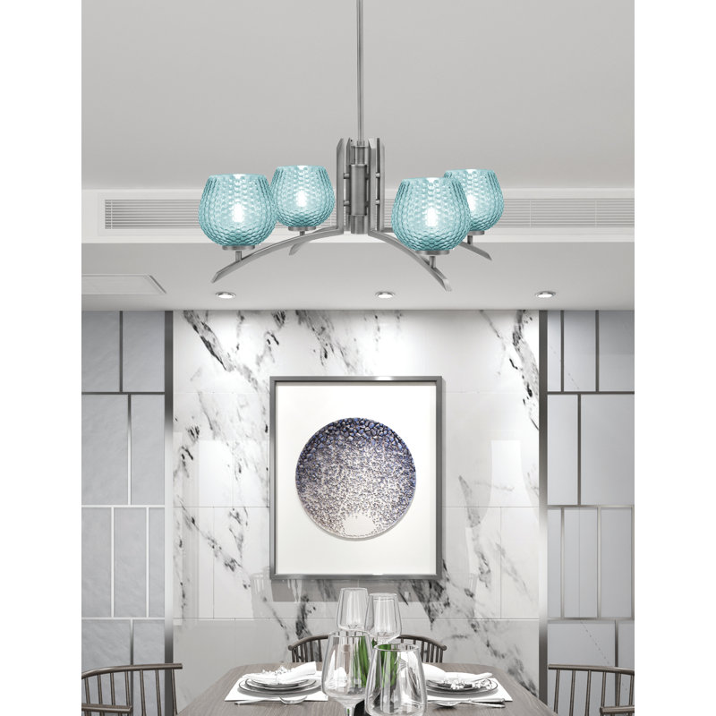 Lustre lumineux avec verre texturé turquoise de 6 po, Graphite, H 58,25 po x l 27,5 po x P 27,5 po, 4