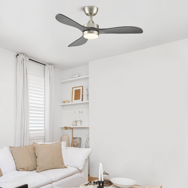 Offie 42" W LED Propeller Ceiling Fan with Remote, Nickel/Gray Wood