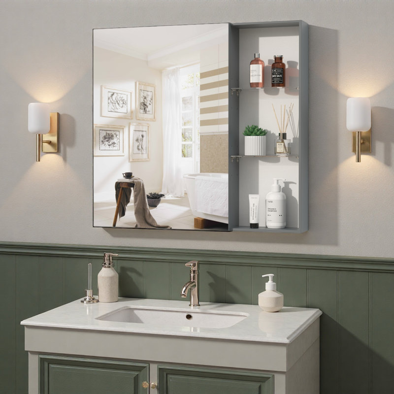 Armoire à pharmacie avec miroir pour salle de bain, miroir de salle de bain mural avec rangement, tablettes réglables