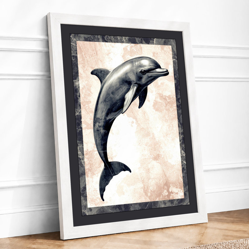 Leaping Dolphin Coastal - Framed Print, A3 - 42.0 x 29.7 cm, White