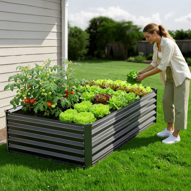 Galvanized Raised Garden Beds, 6.67 x 3.35 x 1.51 ft, Rectangular Metal Planter Boxes Kit Outdoor, Elevated Planting Box with Gloves, Alu-Zinc, for Growing Flowers Vegetables, Dark Gray