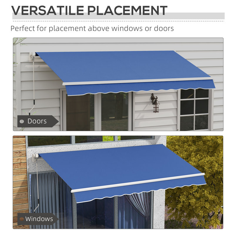 Abri de soleil rétractable 12 'x 10' avec auvent à manivelle et manivelle manuelle, Couleur unie, Bleu