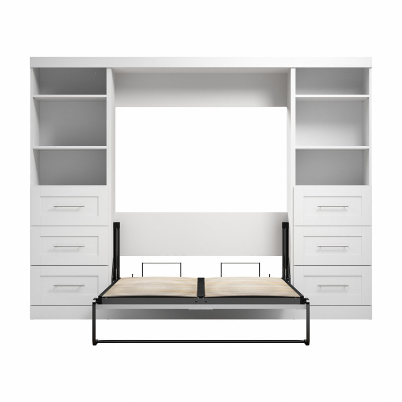 Lit plateforme escamotable avec rangement Arlex, Blanc, Double