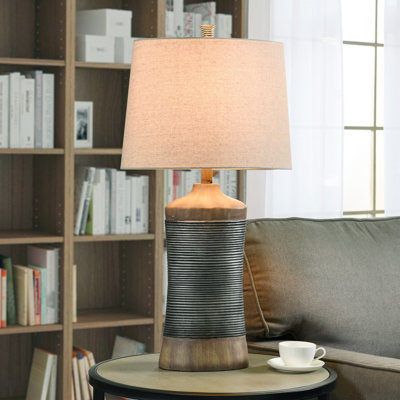 Wingard - Lampe de table - Brun clair / gris - Abat-jour naturel