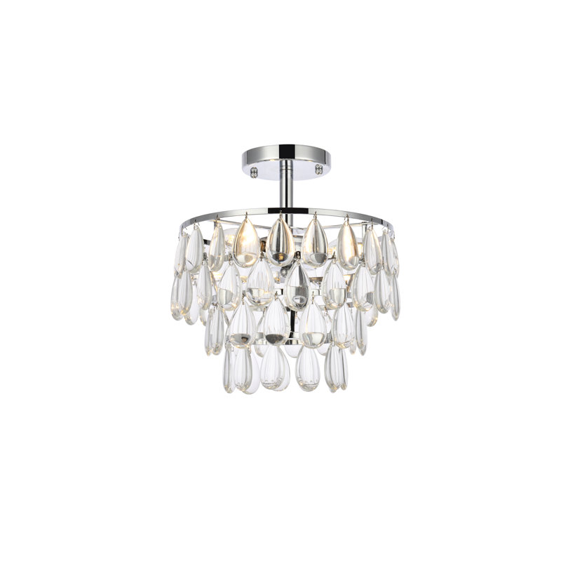 Stiner 3-Light Crystal Tiered Flush Mount , 12" H x 12" W x 12" D, Chrome