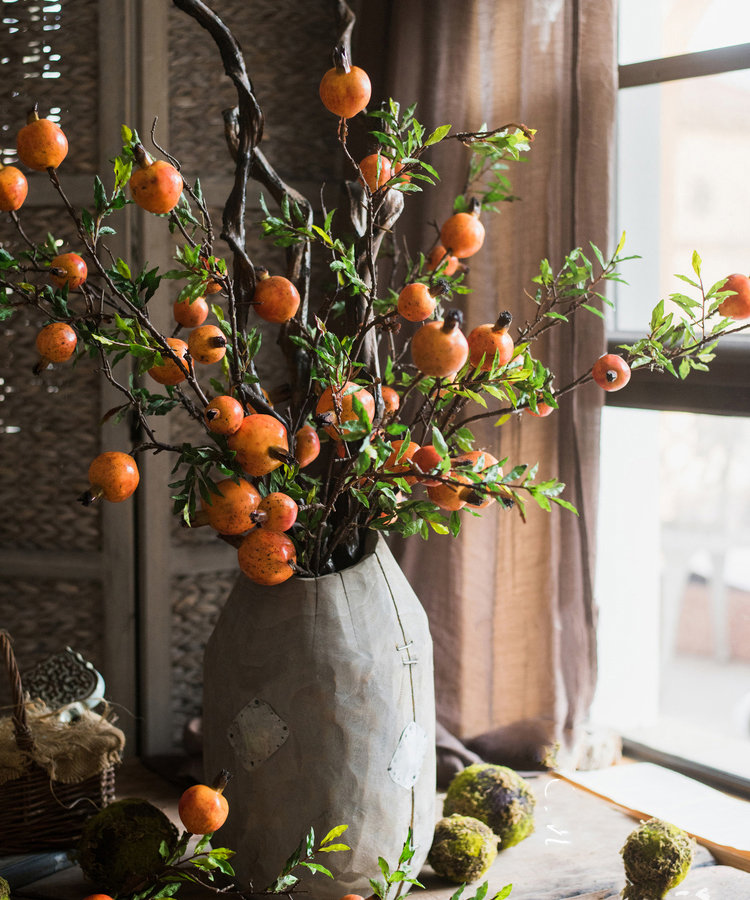 Rustic Artificial Pomegranate Fruit Stem, 1 Stem