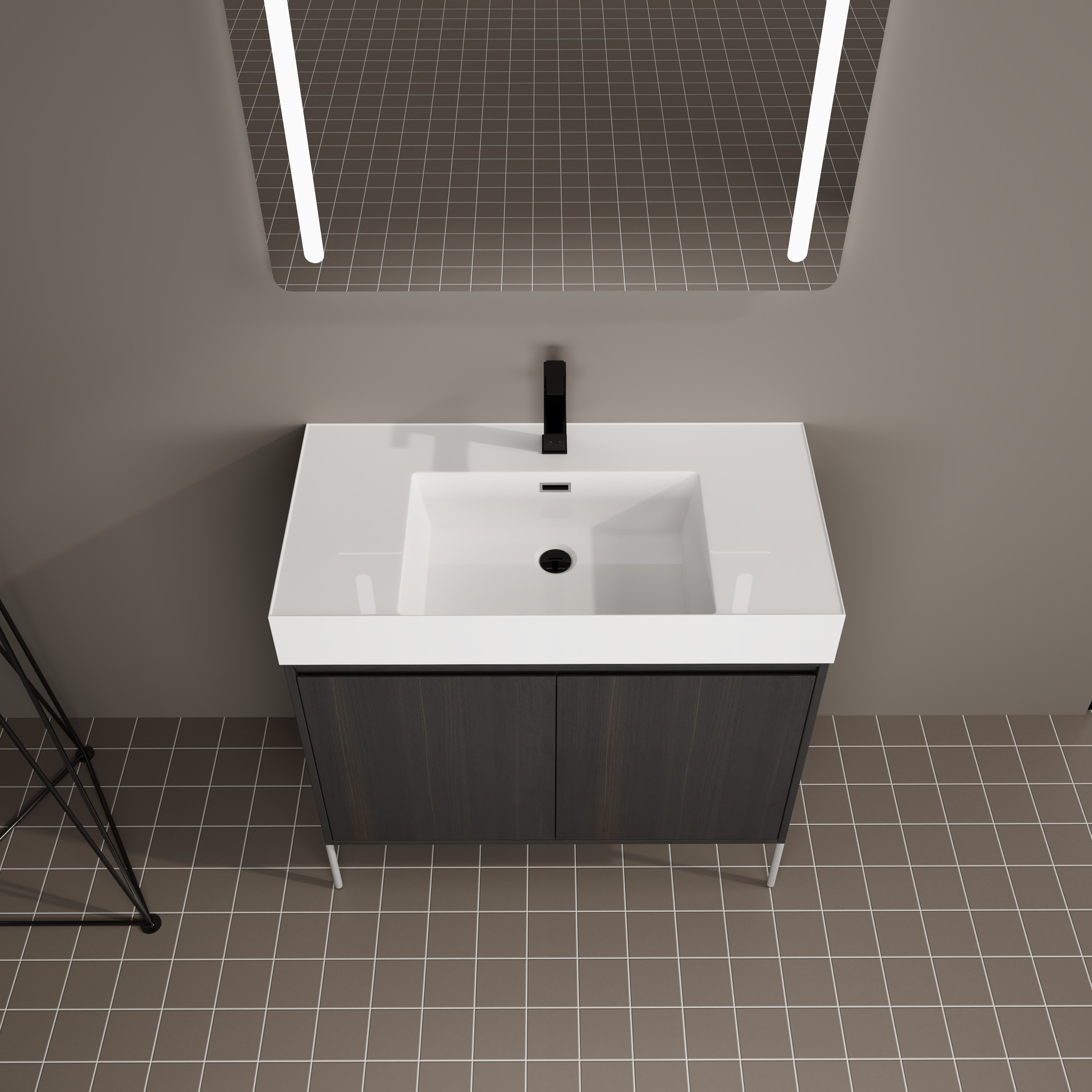 Wrought Studio™ 36" Modern Plywood Freestanding Dark Oak Bathroom ...
