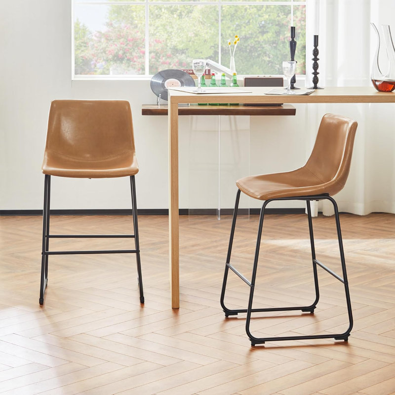 Adarrius Upholstered Counter Stool with Metal Frame, Brown