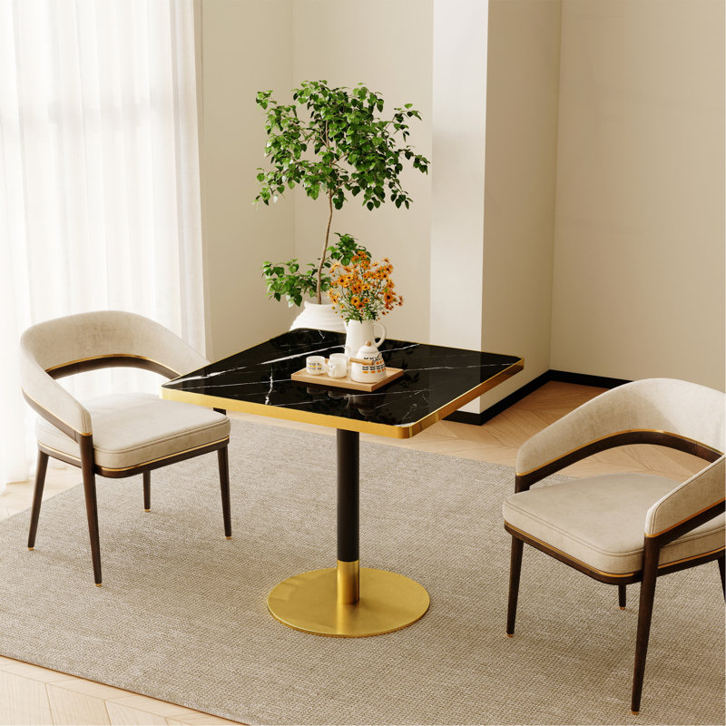 Table de salle à manger carrée moderne 31,5 po Tulip, Black+Gold/Grey