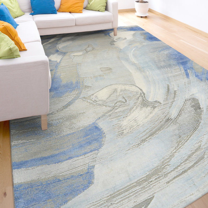 Canterbury Silk Abstract Area Rug in Blue, Rectangle 10' x 14'