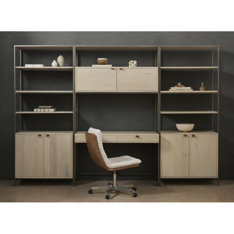 Trey 3 Piece Solid Wood Rectangular Writing Desk Office Set with Hutch, Dove Poplar