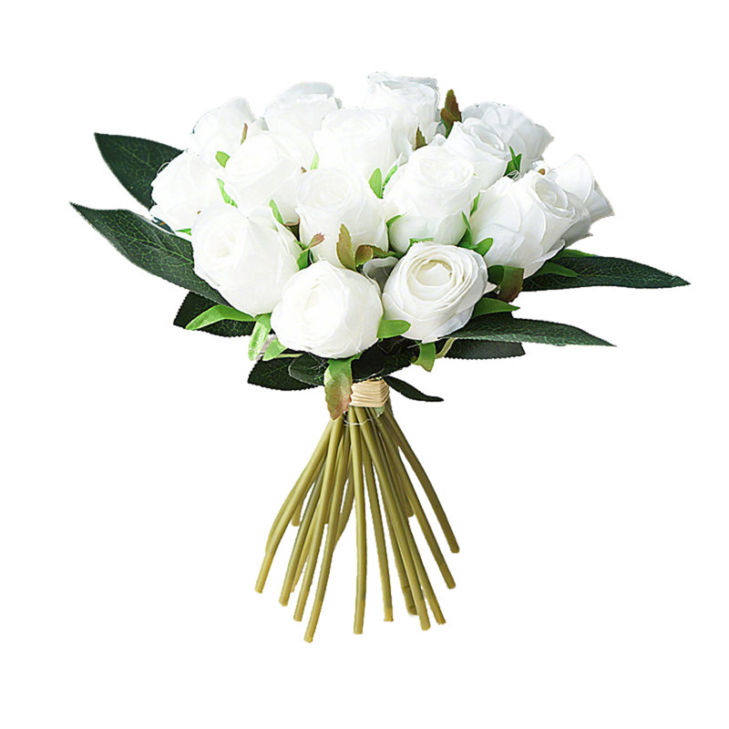 18 têtes / bouquet de fleurs artificielles en soie artificielle pour mariage, Blanc