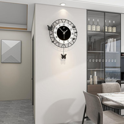 Large Decorative Wall Clock For Living Room Modern Silent Non-Ticking Battery Operated Wall Clock With Pendulum Elegant Home Office Decor