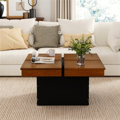 Table basse flottante Modern Modern - 31,5 x 31,5 x 16,5 pouces - Placage de bois massif - 1 pièce - Table basse - Noyer et noir