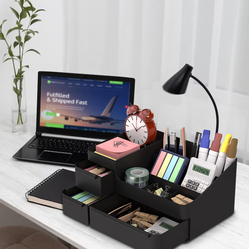 Organisateur de maquillage pour meuble-lavabo, boîte de rangement pour comptoir de salle de bain, support à cosmétiques empilable, noir