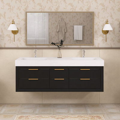 Meuble-lavabo double 60 po avec comptoir en marbre 60 po