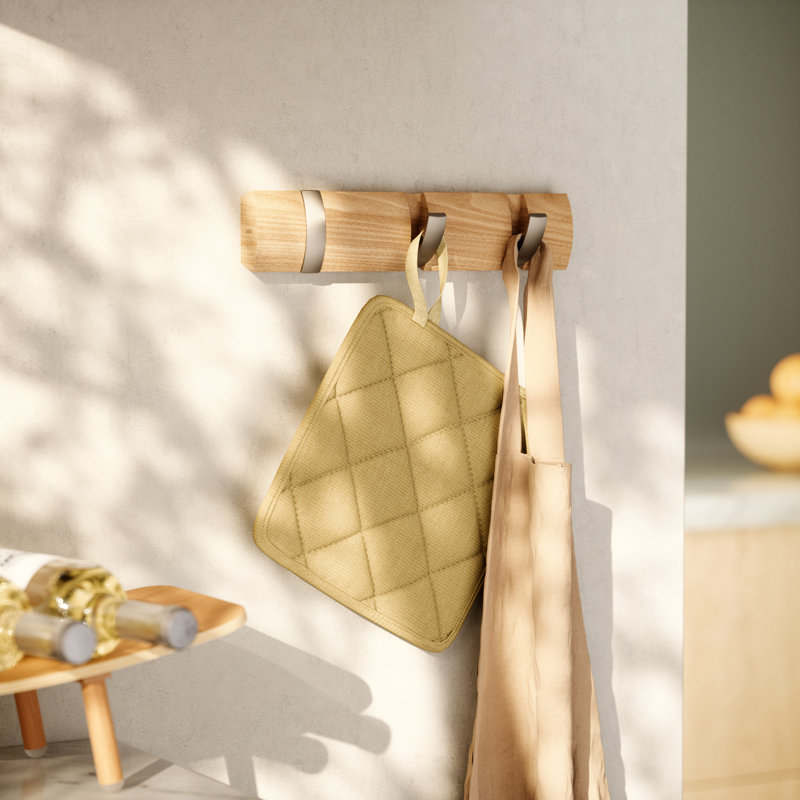 Natural Solid Wood Wall Mounted Coat Rack with Retractable Hooks