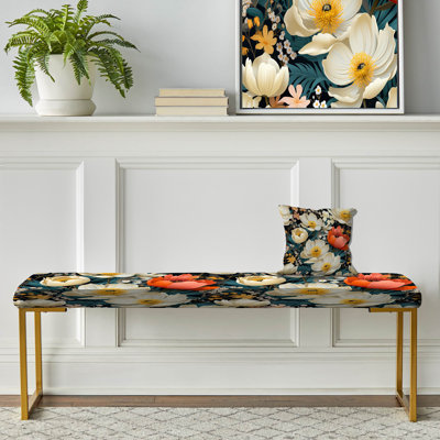 Banc floral rembourré or