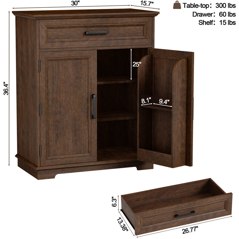 1Drawer 2-Door Accent Cabinets Chests with Storage for Living Room,Kitchen,Entryway,Dining Pantry Cabinet with 4 Hanging Shelves