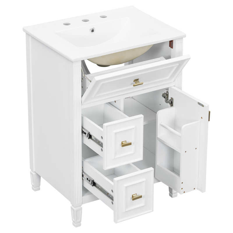 Meuble-lavabo compact de 24 pouces avec rangement, Blanc