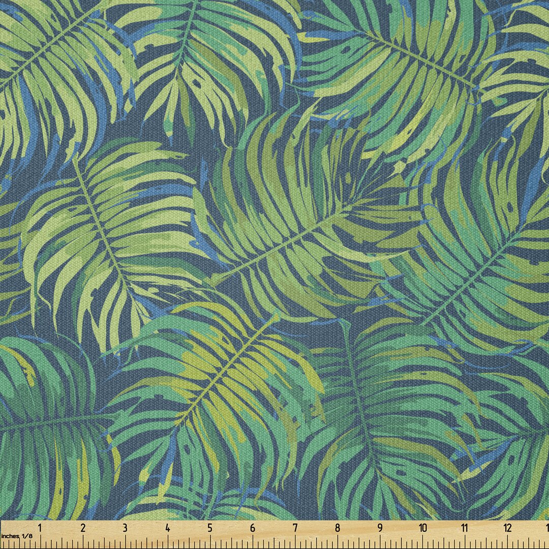 Stoff als Meterware, Hawaiian Tropical Foliage, Blätter, Grünes Nachtblau