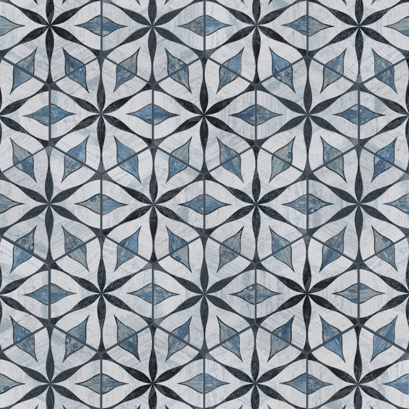 Merola Tile Cassis Hex Flower 8-5/8 In. X 9-7/8 In. Porcelain Vintage Wall & Floor Tile