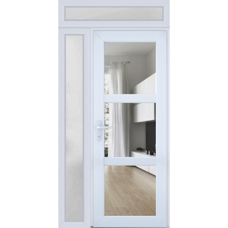Façade extérieure pré-suspendue Porte en fibre de verre transparent transparent / Manux 8555 Verre blanc soyeux transparent / Portes d'entrée commerciales et résidentielles de bureau / l 36 po x H 80 po - Gauche