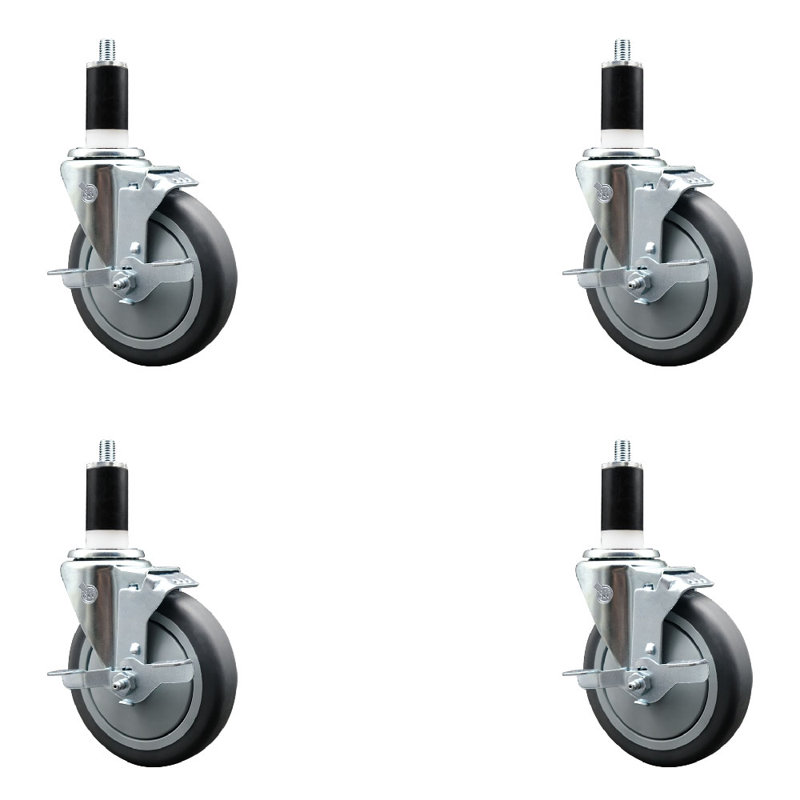 Ensemble de roulettes extensibles pivotantes en caoutchouc thermoplastique de 5 pouces de 1 3/8 po avec frein SCC