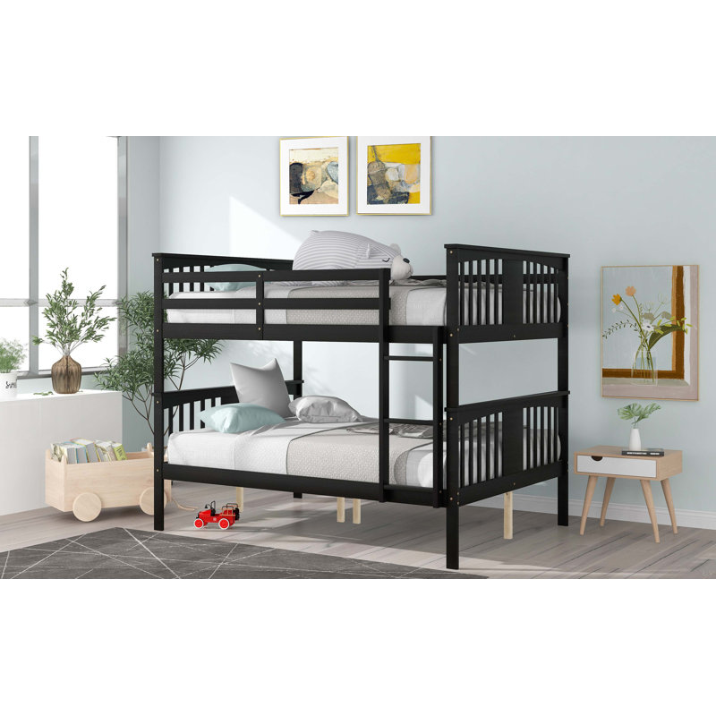 Lit superposé double au-dessus de double avec échelle pour chambre à coucher, mobilier de chambre d'amis - espresso