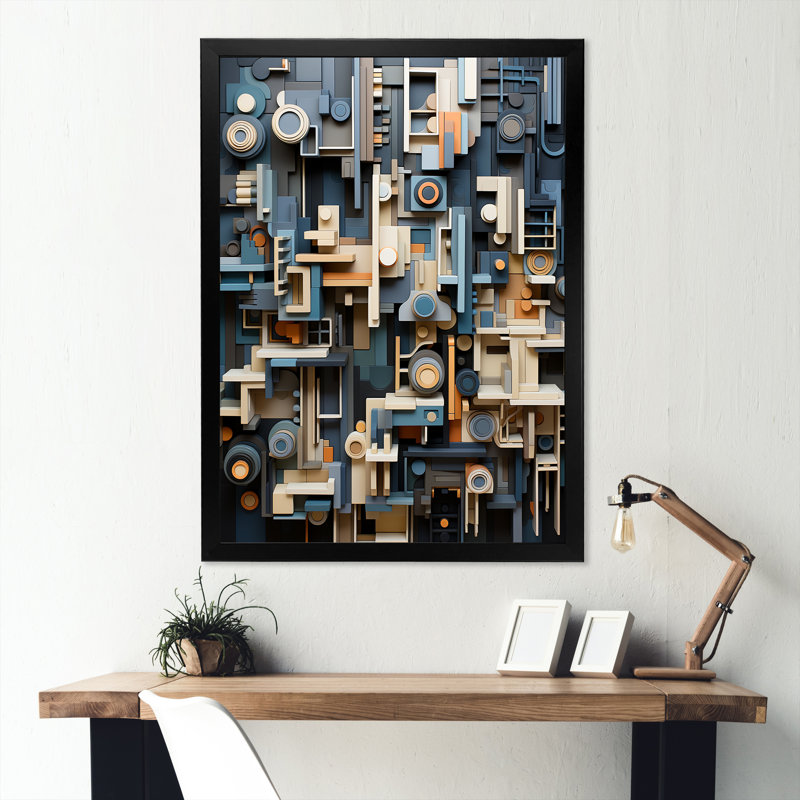 Abstrait taupe taupe sur toile, H 20 po x l 12 po x P 1 po, Cadre simple noir