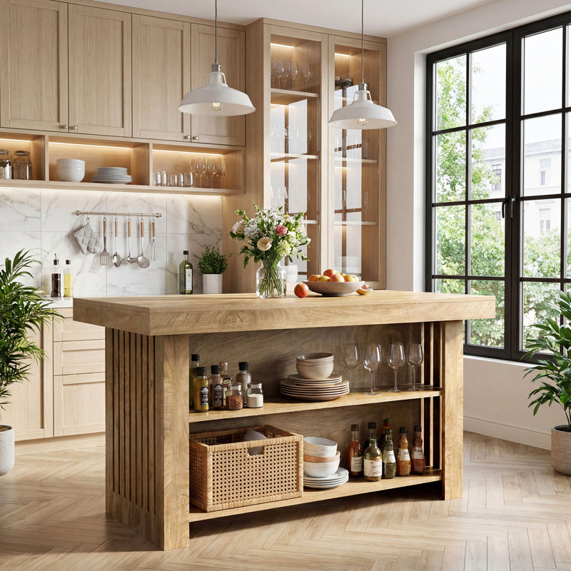 Kitchen Island with 2-Tier Storage