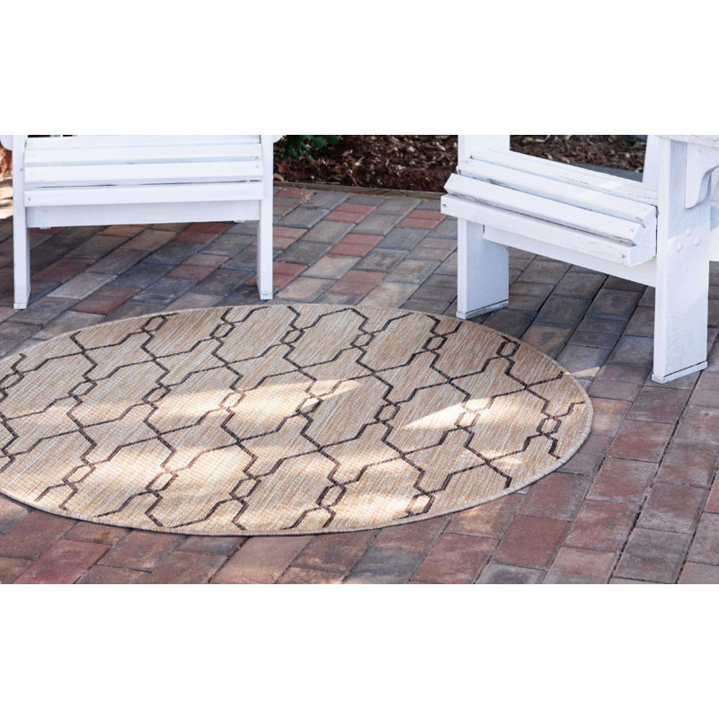 Tapis d'extérieur Preen couleur chameau, Rond 4 pi