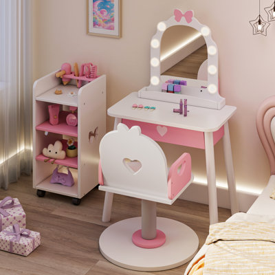 Ensemble de coiffeuse pour enfants avec tablette de rangement et ensemble de jeu pour salon de coiffure