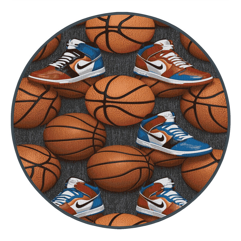  Tapis lavable avec chaussures de basketball, Circulaire 5 pi x 5 pi