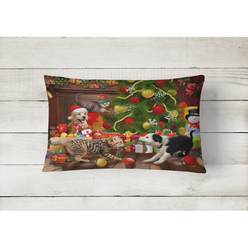  Outdoor Rectangular Pillow Cover & Insert, Holiday a Little Christmas Fun Yellow Lab