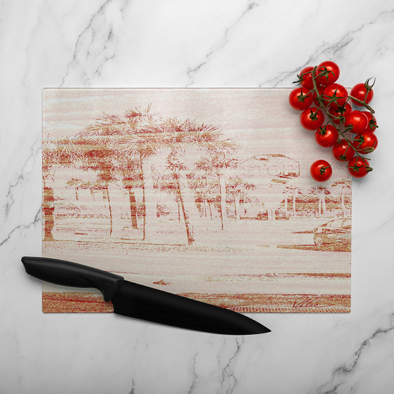 Bronze Palm Glass Chopping Board, 28cm L x 20cm W