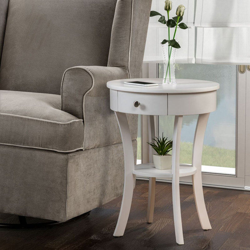 Moravian Solid Wood End Table with Storage, White