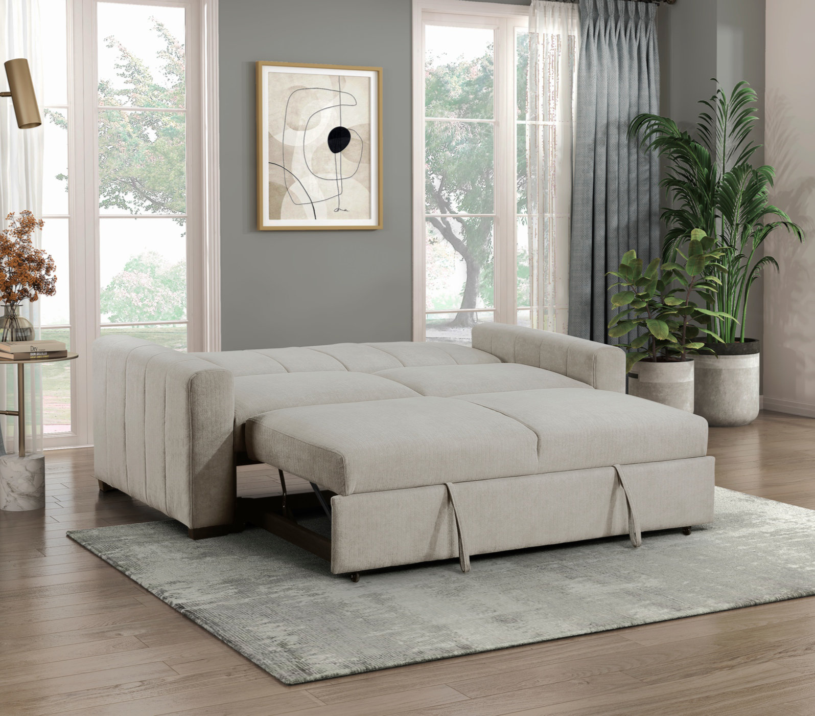 Hokku Designs Transitional Convertible Sofa With Pull-Out Bed ...