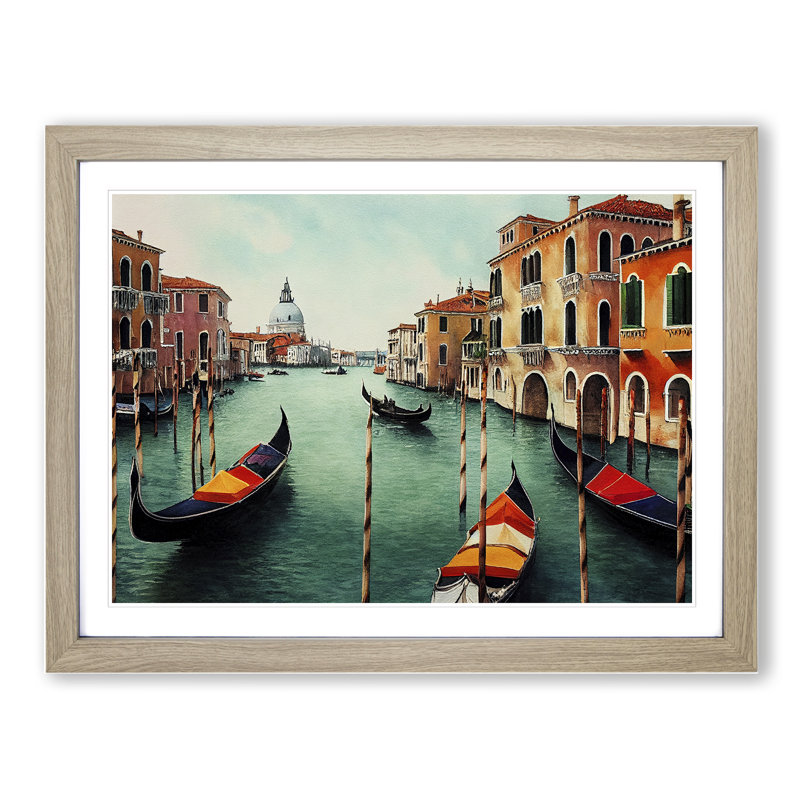 Venice Canal Watercolour Vol.1 - Framed Print, 46cm H x 64cm W x 2cm D, Oak