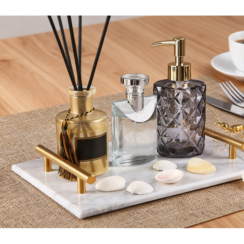 Plateau décoratif en marbre de qualité supérieure avec poignée en métal pour salle de bain, cuisine, meuble-lavabo, commode et table de chevet, élégance pierre naturelle