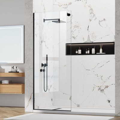 Yttsoyts 32" X 76" Fixed Shower Panel With Hook, 3/8" Thick Frameless Shower Screen Tempered Glass, Aluminum Glass Shower Door With Easy To Clean Coating(Matte Black)