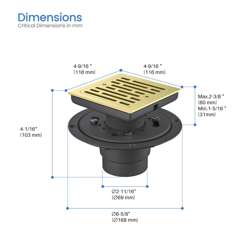 Carreau encastré l 4,56 po, Or brossé